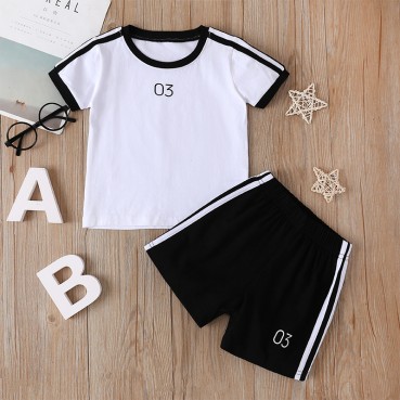 [Knit] new childrens sports suit summer cotton short-sleeved shorts leisure two-piece childrens fashion wholesale