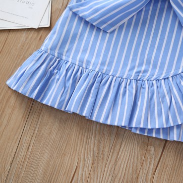 Spot summer Europe and the United States and medium-child girls womens clothing bow stripes tide fan half length