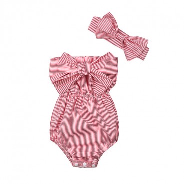 Summer baby sleeveless bow linked body clothing baby striped triangle hanie European and American fashion wholesale