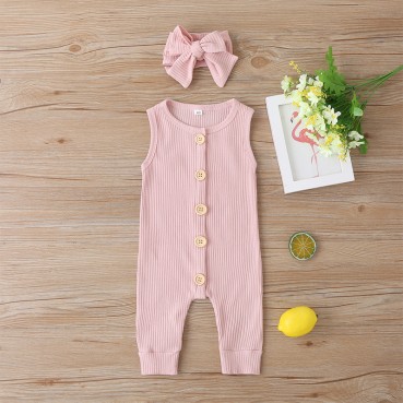 New summer baby sleeveless tanks solid color single-breasted newborn rope baby pack wholesale