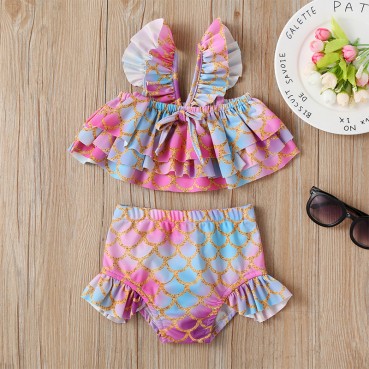 Girls swimsuit suit summer print fashion seaside beach swimming strap clothes childrens water sports clothes