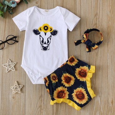 Fashion new baby baby summer suit cotton short sleeve print cartoon baby T-shirt short sleeve set wholesale