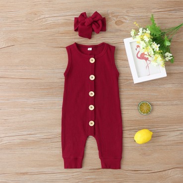 New summer baby sleeveless tanks solid color single-breasted newborn rope baby pack wholesale