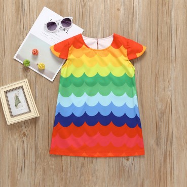 Summer child European and American girls clothing cute sleeveless rainbow wavy striped dress children skirt