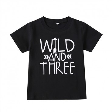 [Knit] spot childrens summer short-sleeved T-shirt letters round neck fashion wild boys costume manufacturers direct