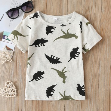 [Knit] spot boys summer short-sleeved round neck T-shirt cartoon dinosaur printed childrens top cloth wild wholesale