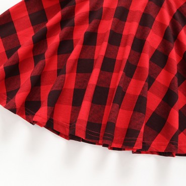 Factory direct new hot batch girl red plaid dress children casual long sleeve round neck skirt