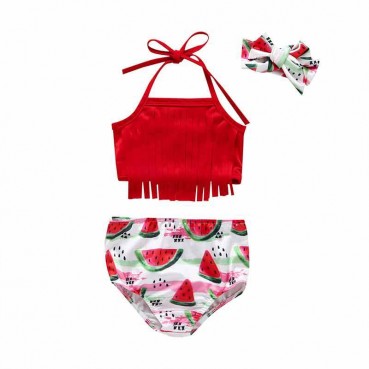 Spot summer baby young child girls watermelon red bowl slings swimsuit three-piece set