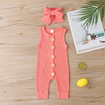 New summer baby sleeveless tanks solid color single-breasted newborn rope baby pack wholesale