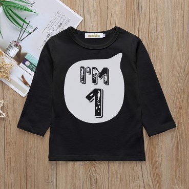 [Knit] spot childrens long-sleeved T-shirt black fashion digital versatile top spring and autumn boys and girls