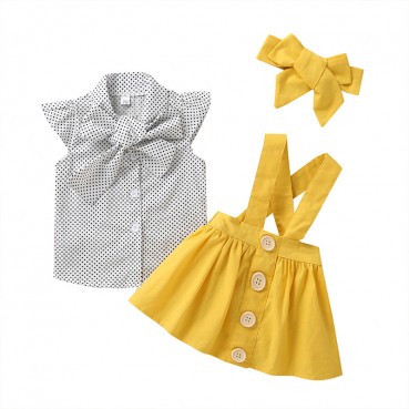 Spot summer Korean version of the baby girl girl suit strap skirt dot three-piece children dress package hot sale