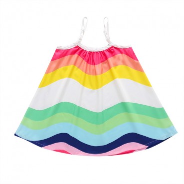 [Woven] girls sling dress summer loose rainbow color sleeveless long section childrens skirt A-single skirt wholesale