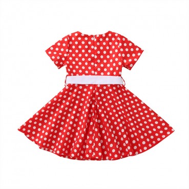 Summer new childrens dress European beauty wave point bow short-sleeved skirt children princess skirt