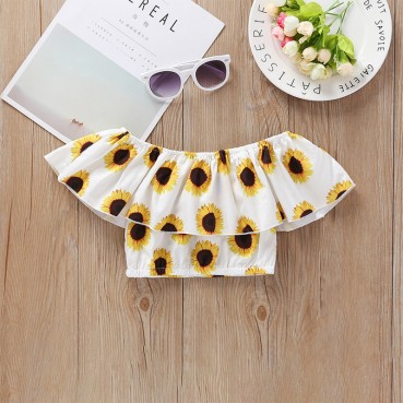 Summer European and American childrens skirt set sunflower printing sleeveless childrens skirt