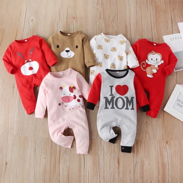 Spot baby tosh cartoon fashion long-sleeved baby cotton climbing clothes out of the spring, autumn hot sale