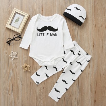 [Knit] infant baby clothes three-piece suit long-sleeved trousers letter round collar cartoon spring autumn childrens