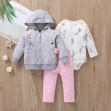 Manufacturers wholesale autumn casual baby childrens childrens suit gray long sleeve hooded jacket trousers haras 3