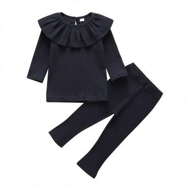 Baby girls set spring and autumn solid collar collar minimalist fashion top trousers 2 packs