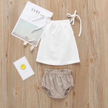 Summer baby childrens European and American childrens vest shorts sleeveless word collar crashed two-piece trousers