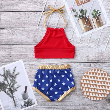 Girls Fashion Summer Swimsuit Set Childrens Small Stars Beauty Swimming Costume Two-piece