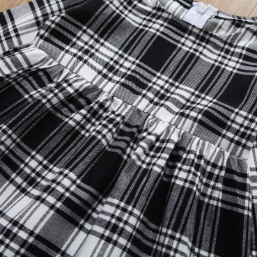 Girl black and white plaid dress spring autumn long sleeve little girl fashion casual skirt