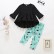 Childrens spring and autumn two-piece girls black round neck skirt dress + print pants set hot sale