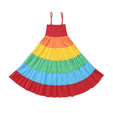 [Knit] factory spot summer Europe and the United States and child girls clothing colorful color matching hanging dress