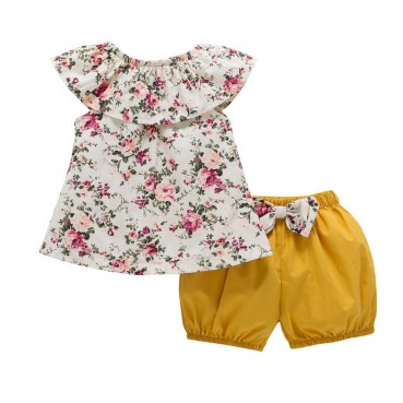 Childrens clothing summer new set girl childrens sleeveless floral shirt shorts 2