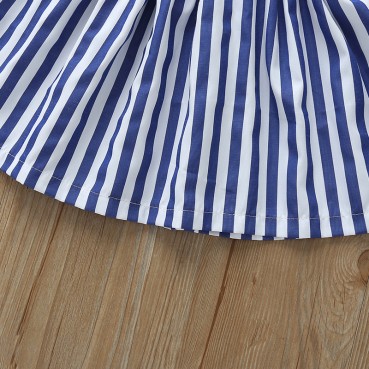 [Woven] small and medium childrens sleeveless dress Europe and the United States striped bow simple fashion