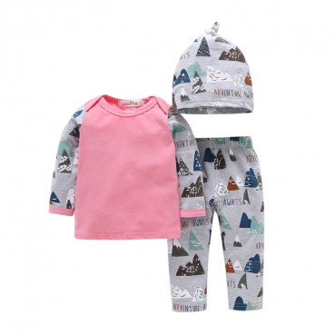 Autumn and winter new INS with men and women three-piece baby baby three-piece T-shirt + trousers + hat childrens suit