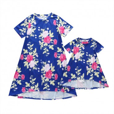 [Woven] new spot summer European and American female parent-child dress female childrens clothing flower children