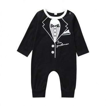 [Knitting] baby continuous clothes long sleeve spring autumn cotton black gentleman male baby romper hare fashion