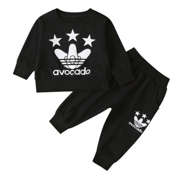 [Knit] new spring childrens clothing set Europe and American fashion black sweater two-piece childrens clothing hot