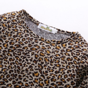 INS childrens clothing spring new dress Korean version of the child girls long sleeve leopard printing skirt