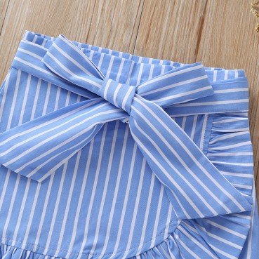 Spot summer Europe and the United States and medium-child girls womens clothing bow stripes tide fan half length