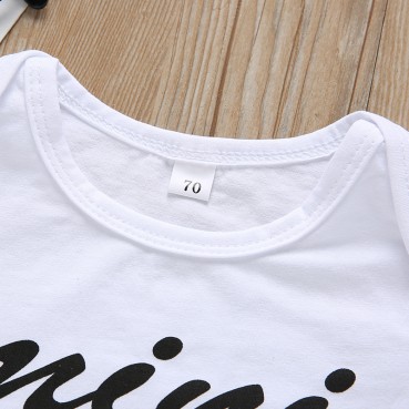 [Woven] Summer European and American Newborn Boys Set Alphabet Cotton Child Short Sleeve Three-piece Childrens Wear