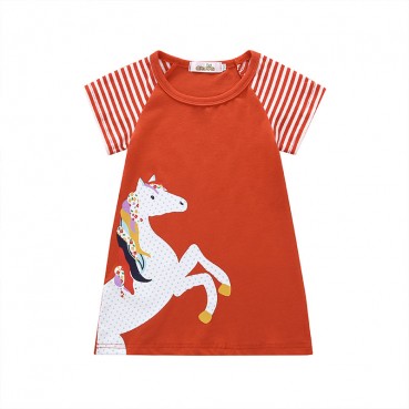 INS girl cute pony long T-shirt dress short sleeve summer child skirt