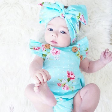 Baby clothing summer baby sleeveless coat flower printing hai clothes + hair band hot batch