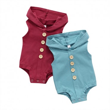 [Knitting] baby hooded lunar coat sleeveless solid color single-breasted fashion baby hanie newborn climb hot sale