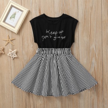 [Woven] new summer casual childrens childrens clothing fashion letter striped sleeveless dress children skirt