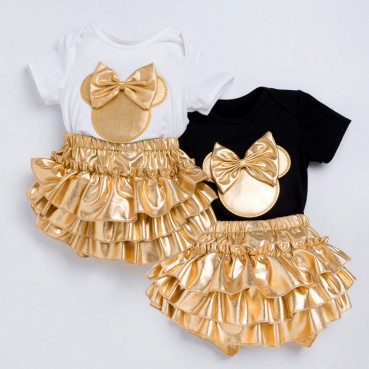 INS explosive set summer female baby short-sleeved clothing + gold PP trousers + headscarf set 3 sets