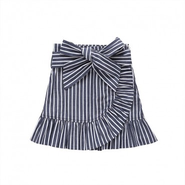 Spot summer Europe and the United States and medium-child girls womens clothing bow stripes tide fan half length