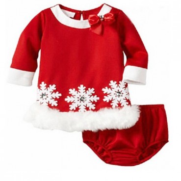 INS baby red girl New Year Christmas Snowman Long Sleeve + Small Panties Set 2