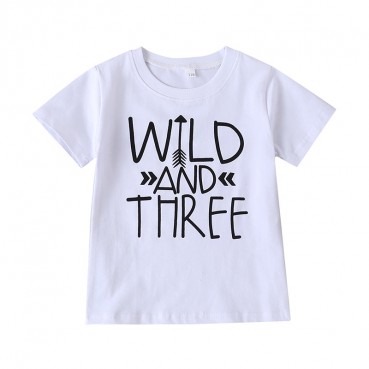 [Knit] spot childrens summer short-sleeved T-shirt letters round neck fashion wild boys costume manufacturers direct