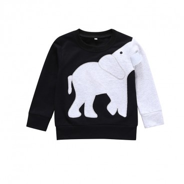 Best selling men and women childrens personal elephant top black children spring and autumn T-shirt bottoming shirt