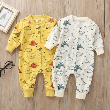 New baby conjoined European and American autumn cotton long-sleeved baby long romper cartoon dinosaur ha clothing out