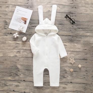 New European and American childrens clothing solid color warm rabbit ears cute hooded long sleeves out of clothing