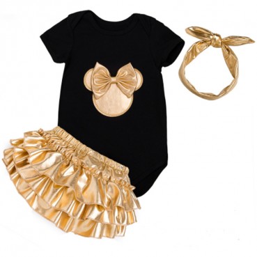 INS explosive set summer female baby short-sleeved clothing + gold PP trousers + headscarf set 3 sets