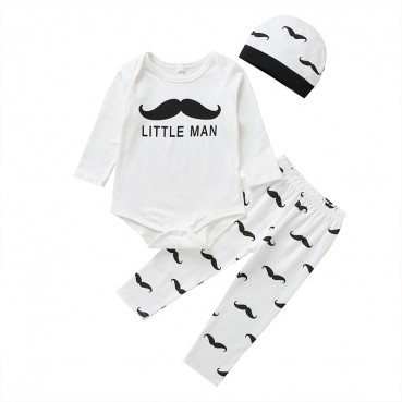 [Knit] infant baby clothes three-piece suit long-sleeved trousers letter round collar cartoon spring autumn childrens