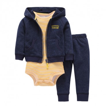 Spot European and American baby suit spring and autumn men and women baby long sleeve hooded cartoon three-piece